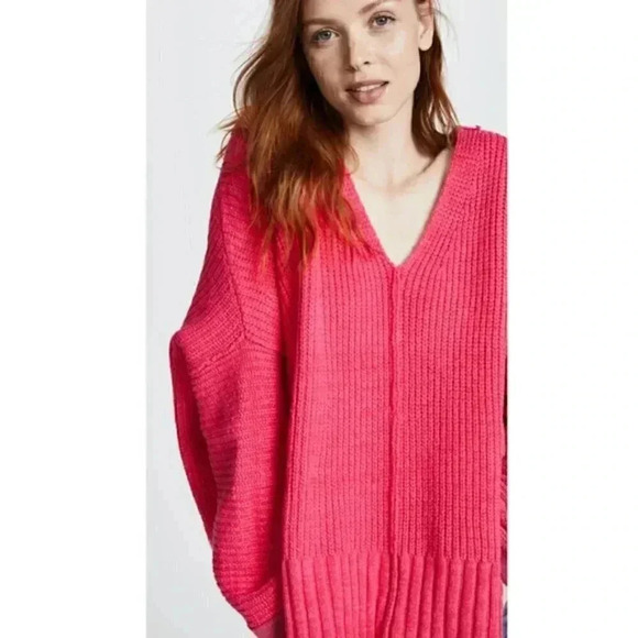 Free People Pink Take Me Over V-Neck Sweater - Picture 8 of 8